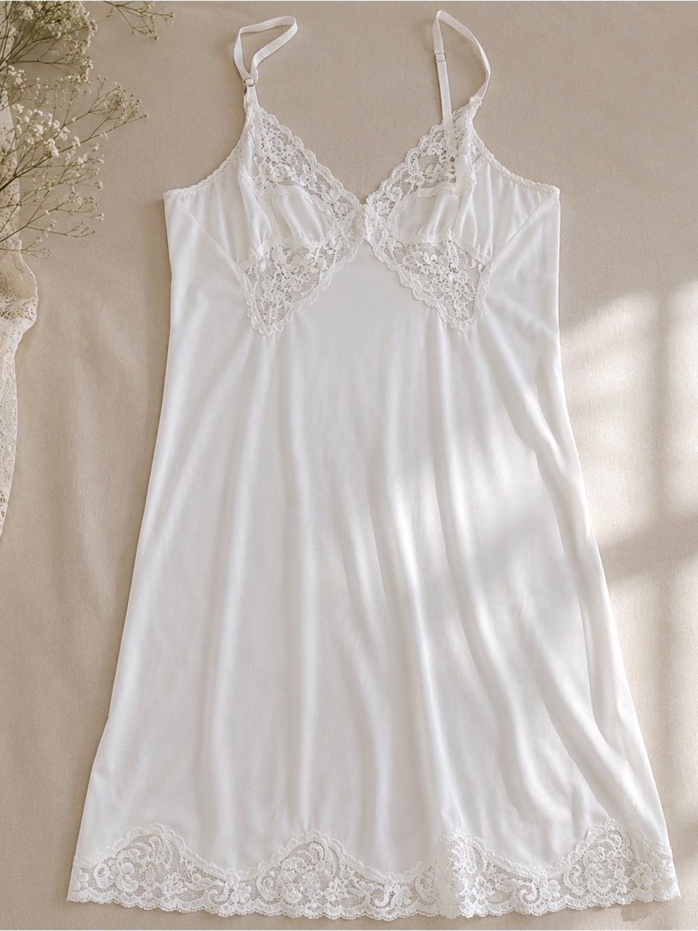Vintage Vanity Fair White Full Slip Nightgown Lace Trim USA Size 38 Style 10-764